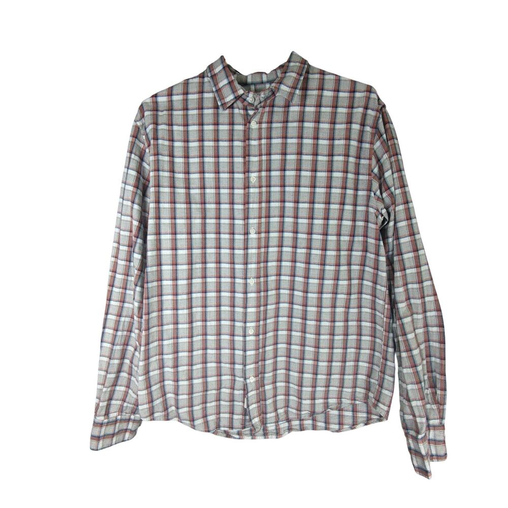 Frank & Eileen Shirt Mens S Gray Red Plaid Paul Cotton Button Up‎ Italian Fabric